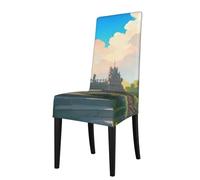 YYHHAOFA Outside the Castle Gate Printed dining chair cover is easy to disassemble and made of high resilience fabric that is wear-resistant