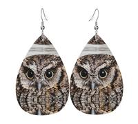 YYHHAOFA Owl Birds Prints Teardrop Leather Earrings - Lightweight Dangles with Silver-Plated Hooks, Vivid Color & Rust-Resistant Design for Parties & Gifts