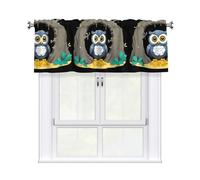 YYHHAOFA Owl Guarding Treasure Pattern curtain with short pole, 54x18in for kitchen, bathroom, laundry room, and studio windows, featuring a light filtering