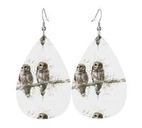 YYHHAOFA Owl on The Tree Branch Prints Drip Earrings - Stylish Faux Leather Drops with 925 Sterling Silver Hooks - Hypoallergenic & Long-Lasting