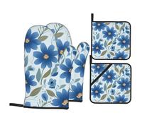 YYHHAOFA Painted Blue Flowers Prints Kitchen Covers: Waterproof Oven Layers for Easy Cooking & Cleanup - 4 Piece Heat Shield Set