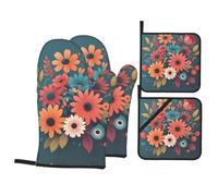 YYHHAOFA Painted Flowers Prints Kitchen Covers: Waterproof Oven Layers for Easy Cooking & Cleanup - 4 Piece Heat Shield Set