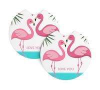 YYHHAOFA Palm Leaf and Flamingos Couple Prints Car Cup Coasters 2-Pack - Stylish Drink Protectors: Keep Your Ride Clean & Fresh!