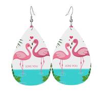 YYHHAOFA Palm Leaf and Flamingos Couple Prints Drip Leather Earrings - Elegant Faux Leather Drops for Festive & Everyday Style