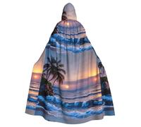 YYHHAOFA Palm Tree Waves Pattern Halloween Adult Hooded Cape Men'S And Women'S Clothing Mantle Role-Playing