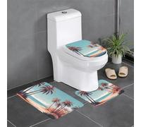 YYHHAOFA Palm Trees by The Sea Picture Anti-Slip Bathroom Rugs Set - 3-Piece Contour, Oval & Rectangular Mats for Toilet, Vanity & Restrooms