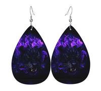 YYHHAOFA Panther Head in Flames Prints Teardrop Leather Earrings - Lightweight Dangles with Silver-Plated Hooks, Vivid Color & Rust-Resistant Design for Parties & Gifts