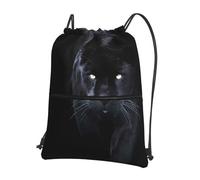 YYHHAOFA Panther With Blue Eyes Prints Drawstring Zipper Backpack - Lightweight Gym Throw Bag with Water-Resistant Fabric & Multiple Pockets for Travel & Sports