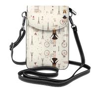YYHHAOFA Paris Eiffel Tower Girl Bicycle Pattern Small Leather Women'S Crossbody Flip Phone Bag, Waterproof And Durable