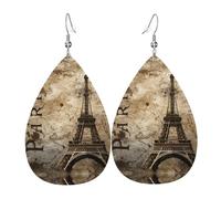 YYHHAOFA Paris Eiffel Tower Prints Drip Earrings - Stylish Faux Leather Drops with 925 Sterling Silver Hooks - Hypoallergenic & Long-Lasting