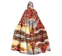 YYHHAOFA Paris Eiffel Tower with Autumn Leaves Prints Hooded Cloak Throw for Cosplay - Long Sleeves, Durable Festival Layer