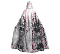 YYHHAOFA Paris Street Eiffel Tower Pink Floral Prints Hooded Cloak - Long Cozy Cape for Cosplay & Halloween