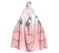 YYHHAOFA Paris Tower And Butterfly Prints Hooded Cloak - Long Cozy Cape for Cosplay & Halloween