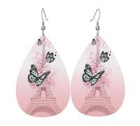 YYHHAOFA Paris Tower And Butterfly Prints Teardrop Leather Earrings - Vivid Dangle Drops for Women, Lightweight Fashion Jewelry, Silver-Plated Hooks for Sensitive Ears & Holiday Events