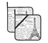 YYHHAOFA Parisian Coffee Eiffel Tower Prints Square Hot Pads for Kitchen - Waterproof Trivets & Pot Covers - Thick, Heat Resistant Layers for Oven, Grill & Everyday Cooking (2-Pack)