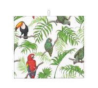 YYHHAOFA Parrot Birds and Tropical Tree Prints Kitchen Drying Mat - Absorbent Dish Throw for Countertops, Quick-Dry Non-Slip Layer with Stylish Prints, for New Homes