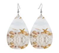 YYHHAOFA Pearls Starfish Seashell Theme Prints Drip Earrings - Stylish Faux Leather Drops with 925 Sterling Silver Hooks - Hypoallergenic & Long-Lasting
