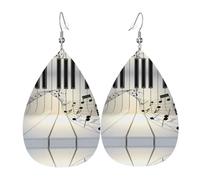 YYHHAOFA Piano Music Symbol Prints Teardrop Leather Earrings - Vivid Dangle Drops for Women, Lightweight Fashion Jewelry, Silver-Plated Hooks for Sensitive Ears & Holiday Events