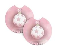 Yyhhaofa Pink Christmas Ball Pattern Car Interior Cup Holder Pad 2 Pc Waterproof & Quick Drying, Protects Against Spills & Scratches