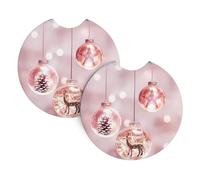 Yyhhaofa Pink Christmas Ball Pattern Car Interior Cup Holder Pad 2 Pc Waterproof & Quick Drying, Protects Against Spills & Scratches