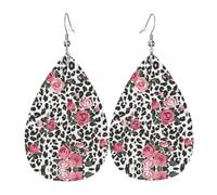 YYHHAOFA Pink Cute Rose Mix Leopard Pattern Prints Drip Earrings - Stylish Faux Leather Drops with 925 Sterling Silver Hooks - Hypoallergenic & Long-Lasting