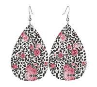 YYHHAOFA Pink Cute Rose Mix Leopard Pattern Prints Teardrop Leather Earrings - Lightweight Dangles with Silver-Plated Hooks, Vivid Color & Rust-Resistant Design for Parties & Gifts