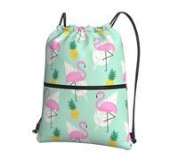 YYHHAOFA pink flamingo pineapples Prints Drawstring Zipper Backpack - Lightweight Water-Resistant Gym Duffel Bag with Pocket for Travel Sports Yoga