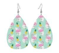 YYHHAOFA pink flamingo pineapples Prints Drip Earrings - Stylish Faux Leather Drops with 925 Sterling Silver Hooks - Hypoallergenic & Long-Lasting