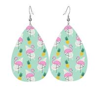 YYHHAOFA pink flamingo pineapples Prints Teardrop Leather Earrings - Lightweight Dangles with Silver-Plated Hooks, Vivid Color & Rust-Resistant Design for Parties & Gifts