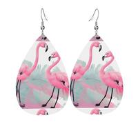 YYHHAOFA Pink Flamingo Prints Drip Leather Earrings - Elegant Faux Leather Drops for Festive & Everyday Style