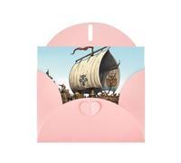 YYHHAOFA Pink Greeting Card Cartoon Old Viking Boat Picture for Christmas, Children's Birthday, Valentine's Day, and Party Invitation