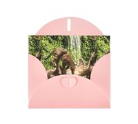 YYHHAOFA Pink Greeting Card Panther on Tree Trunk Waterfall Picture 4x6in for Christmas, children's birthdays, Valentine's Day, wedding anniversaries, and party invitations