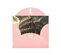 YYHHAOFA Pink Greeting Card Remains of the Roman Colosseum Picture for Christmas, Children's Birthday, Valentine's Day, and Party Invitation