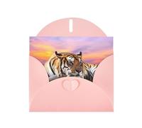 YYHHAOFA Pink Greeting Card Tiger Lying on Wood Picture 4x6in for Christmas, children's birthdays, Valentine's Day, wedding anniversaries, and party invitations