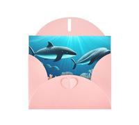 YYHHAOFA Pink Greeting Card Whales under the sea Picture 4x6in for Christmas, children's birthdays, Valentine's Day, wedding anniversaries, and party invitations