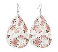 YYHHAOFA Pink Rose Flower with Leaves Prints Drip Leather Earrings - Elegant Faux Leather Drops for Festive & Everyday Style