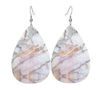 YYHHAOFA Pink White Marble Pattern Prints Teardrop Leather Earrings - Lightweight Dangles with Silver-Plated Hooks, Vivid Color & Rust-Resistant Design for Parties & Gifts