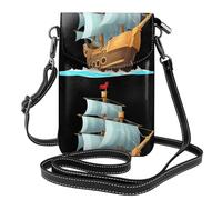 YYHHAOFA Pirate Ship In The Waves Pattern Small Leather Women'S Crossbody Flip Phone Bag, Waterproof And Durable