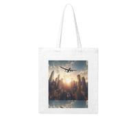 YYHHAOFA Plane flying over tall buildings Prints Woman Canvas Tote Bag Strong and durable for traveling, shopping, Daily One Size