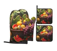 YYHHAOFA Plants and Fruits Prints Oven Mitts and Pot Holders Sets for Kitchen Baking - Insulated, Thick, Durable, and Anti-Scalding
