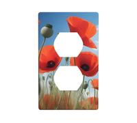 YYHHAOFA Poppies on Blue Sky Pattern Double Socket Wall Panel Electrical Socket Cover Plate Shatter Decoration Durable 4.5x2.76in