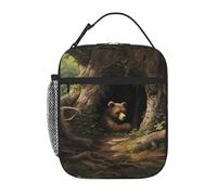 YYHHAOFA Portable Insulated Lunch Bag Bear Living in A Tree Hole Printing Reusable Lunch Bag Durable for Men and Women Easy Carrying