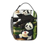 YYHHAOFA Portable Insulated Lunch Bag Pandas of Father and Son Printing Reusable Lunch Bag Durable for Men and Women Easy Carrying