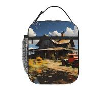 YYHHAOFA Portable Insulated Lunch Bag Texas Farm Tractor Printing Reusable Lunch Bag Durable for Men and Women Easy Carrying