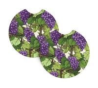 YYHHAOFA Purple and Green Grapes Prints Car Coasters 2 Pack - Durable, Waterproof, and Stylish Cup Holder Protection