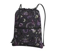 YYHHAOFA Purple Black Goth Spooky Prints Drawstring Zipper Backpack - Lightweight Gym Throw Bag with Water-Resistant Fabric & Multiple Pockets for Travel & Sports