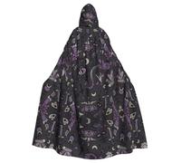 YYHHAOFA Purple Black Goth Spooky Prints Hooded Cloak - Long Polyester Throw for Cosplay & Halloween