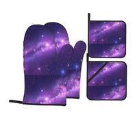 YYHHAOFA Purple River of Stars Picture Oven Mitts and Pot Holders Sets - Heat-Resistant, Waterproof, and Durable Kitchen Baking Four-Piece Set