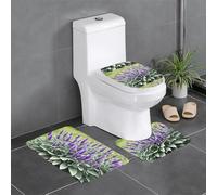YYHHAOFA Purple Sage Green Leaves Pattern Three Piece Set of Bathroom Floor mats, Bathroom Shower mats, Anti Slip Quick Drying