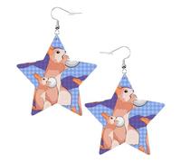 YYHHAOFA rabbit holding the ball Prints Leather star earrings Pendant Stylish and light Lightweight Dangle for Women Girls, One Size, Leather, No Gemstone